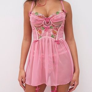 For Love And Lemons Needle Point Roses Slip Dress Pink XS NEW